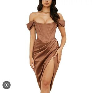 Corset dress, brown, satin, Size small